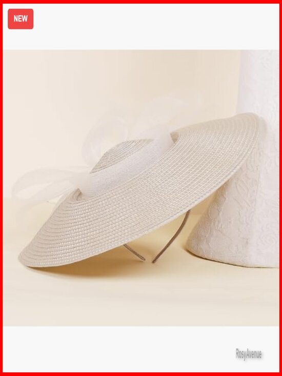 Wide Brim Straw Fascinator Hat with Bow for Formal Events main image 6